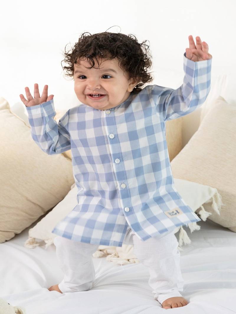 Blue plain cotton  kurta pyjama