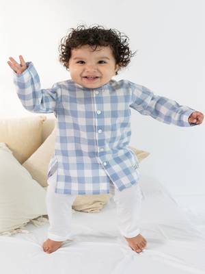 Blue plain cotton  kurta pyjama 1