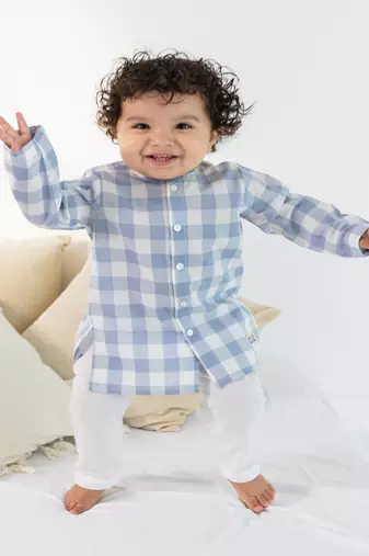 Blue plain cotton  kurta pyjama