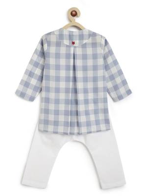 Blue plain cotton  kurta pyjama 3