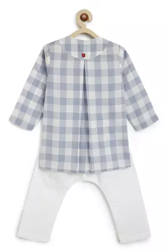 Blue plain cotton  kurta pyjama
