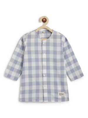 Blue plain cotton  kurta pyjama 4