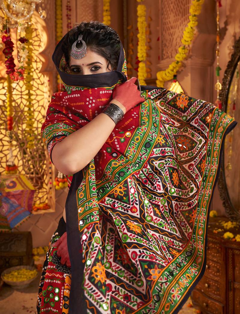 MULTICOLOR PRINT FOIL work EMBROIDERED COTTON STITCHED LEHENGA CHOLI