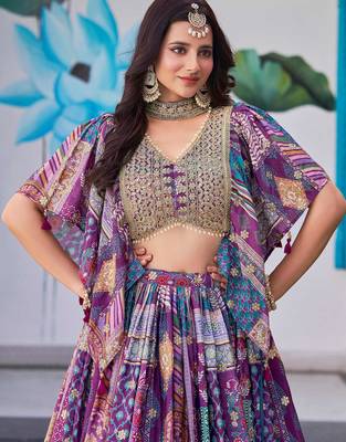 purple chinon zari work lehenga set choli with dupatta with dupatta 6