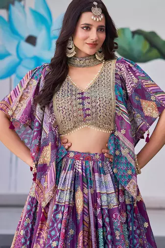 purple chinon zari work lehenga set choli with dupatta with dupatta