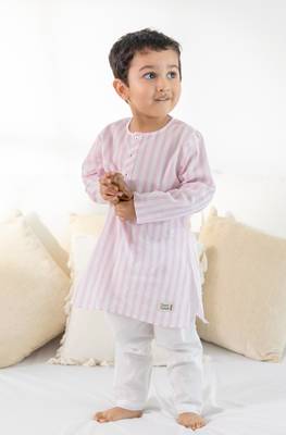 Pink plain cotton  kurta pyjama 1