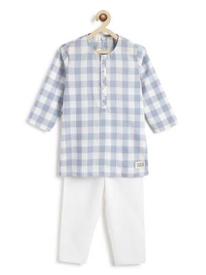 Blue plain cotton  kurta pyjama 2