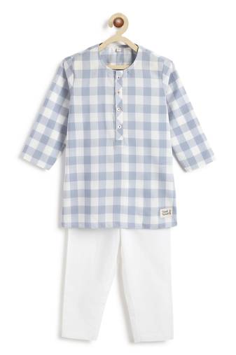 Blue plain cotton  kurta pyjama