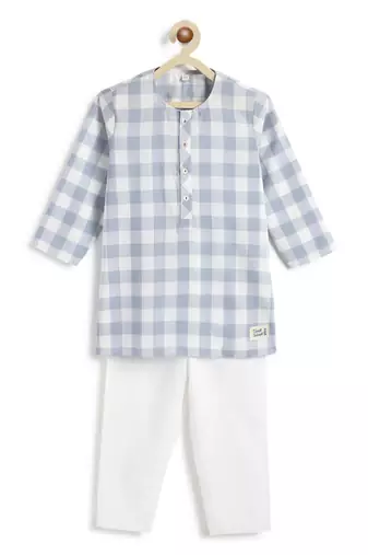 Blue plain cotton  kurta pyjama