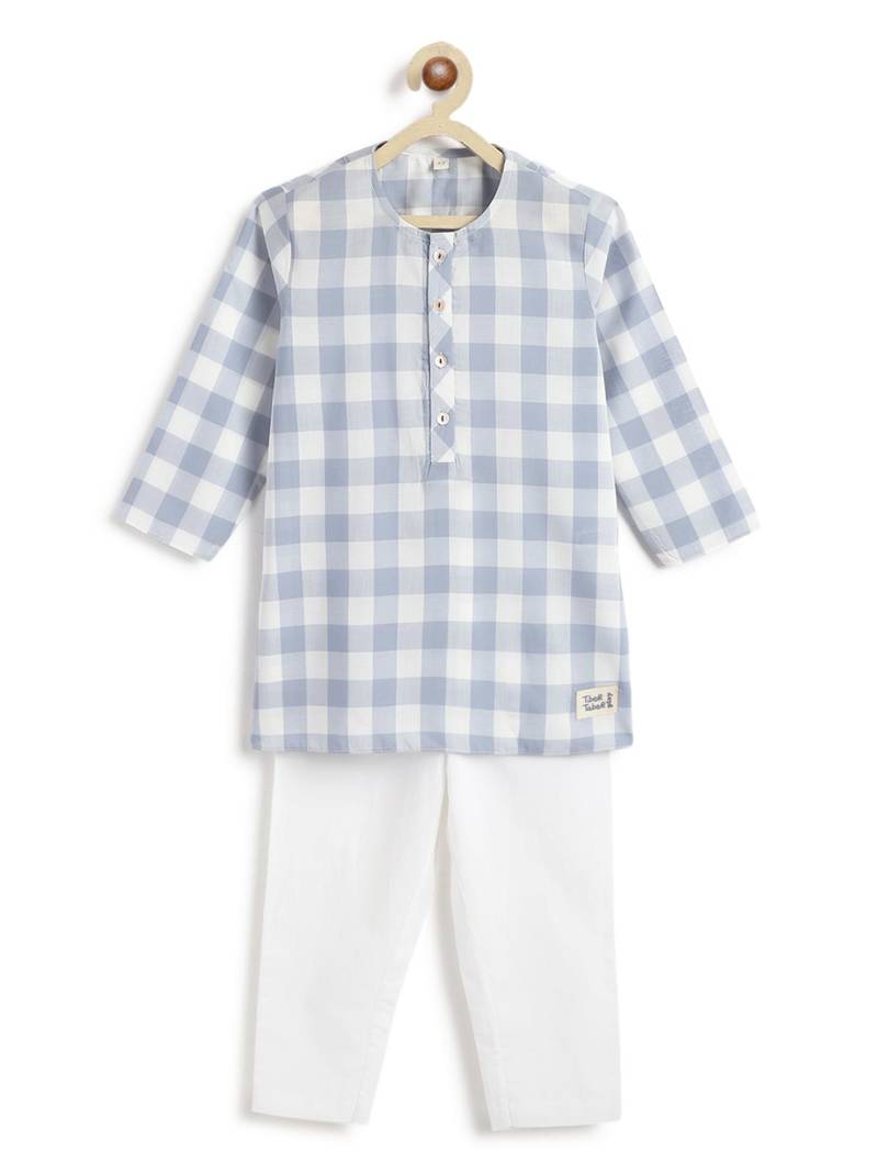 Blue plain cotton  kurta pyjama