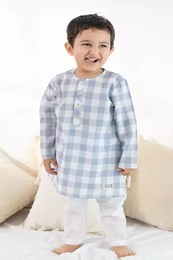 Blue plain cotton  kurta pyjama