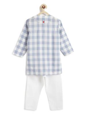 Blue plain cotton  kurta pyjama 3