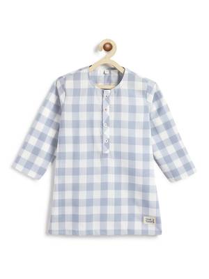 Blue plain cotton  kurta pyjama 4