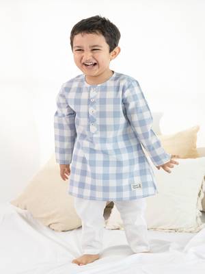 Blue plain cotton  kurta pyjama 5
