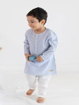 Blue plain cotton  kurta pyjama 1