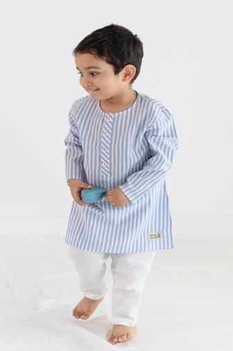 Blue plain cotton  kurta pyjama