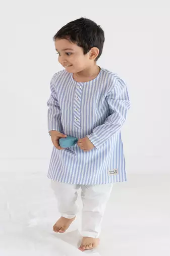 Blue plain cotton  kurta pyjama