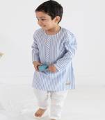 Blue plain cotton  kurta pyjama