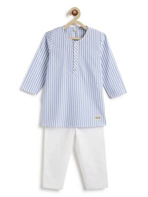 Blue plain cotton  kurta pyjama 2