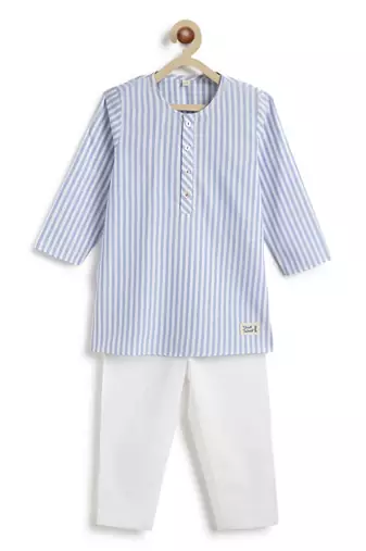 Blue plain cotton  kurta pyjama