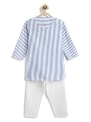 Blue plain cotton  kurta pyjama 3