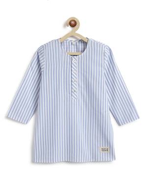 Blue plain cotton  kurta pyjama 4