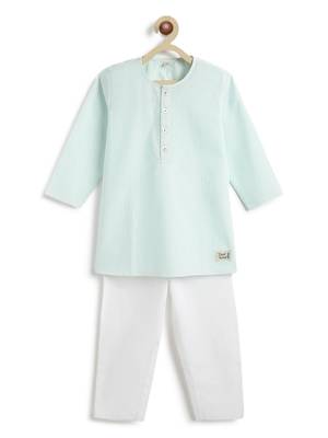 Green plain cotton  kurta pyjama 2