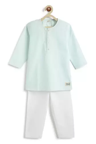 Green plain cotton  kurta pyjama