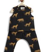 Black printed cotton  kurta pyjama