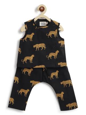 Black printed cotton  kurta pyjama 5