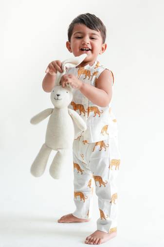 White printed cotton  kurta pyjama