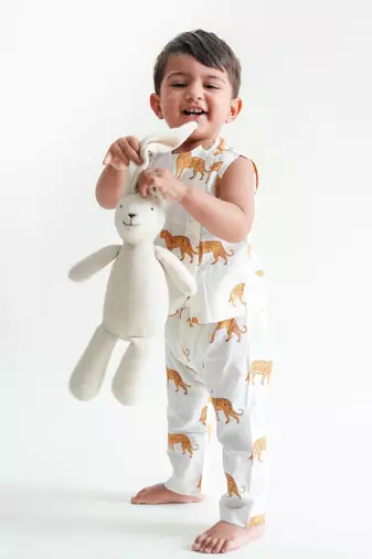 White printed cotton  kurta pyjama