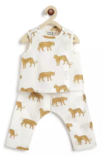 White printed cotton  kurta pyjama