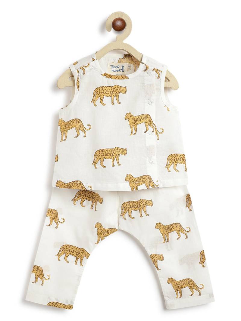 White printed cotton  kurta pyjama