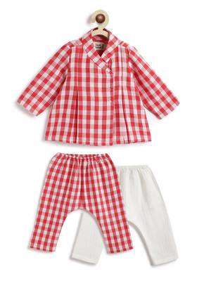 Red plain cotton  kurta pyjama 1