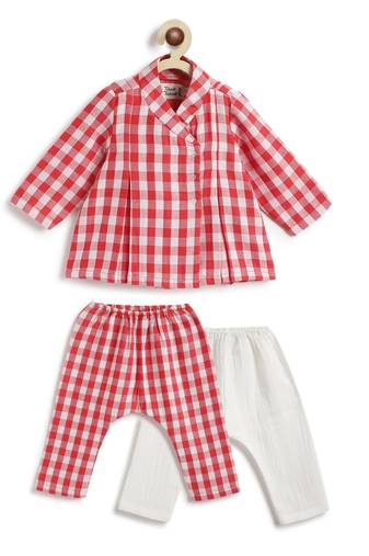 Red plain cotton  kurta pyjama