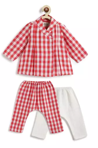 Red plain cotton  kurta pyjama