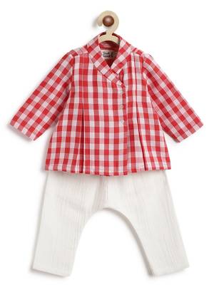 Red plain cotton  kurta pyjama 3
