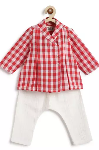 Red plain cotton  kurta pyjama