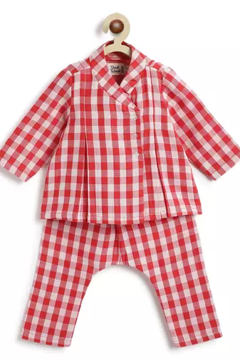 Red plain cotton  kurta pyjama