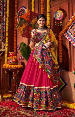 Pink Multi-Color Embroidered Navratri Lehenga Choli     Exclusive Garba Dress for Women 1