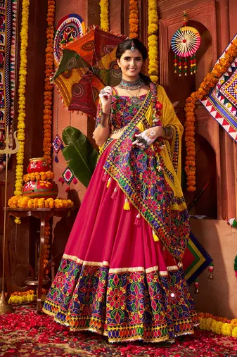 Pink Multi-Color Embroidered Navratri Lehenga Choli – Exclusive Garba Dress for Women