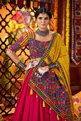 Pink Multi-Color Embroidered Navratri Lehenga Choli     Exclusive Garba Dress for Women 3