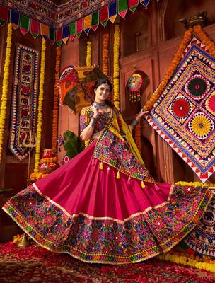Pink Multi-Color Embroidered Navratri Lehenga Choli     Exclusive Garba Dress for Women 4