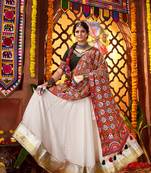 WHITE MIRROR WORK EMBROIDERED printed SILK STITCHED LEHENGA CHOLI