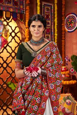 WHITE MIRROR WORK EMBROIDERED printed SILK STITCHED LEHENGA CHOLI 3