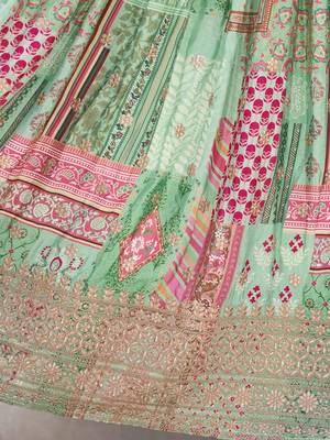 pista green chinon dori embroidered lehenga set choli with dupatta 7