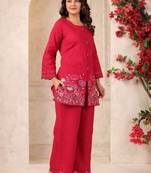 Mahua carmine embroidery cotton co-ord set