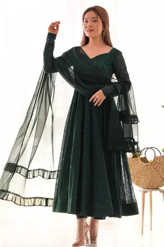 Teal Green Faux Georgette Anarkali with Dupatta