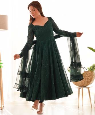 Teal Green Faux Georgette Anarkali with Dupatta 3